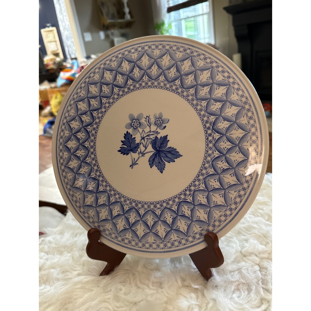 Spode Geranium Blue and White Cake Plate 11.5 Inch Made in England C.1820